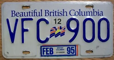 Single British Columbia Canada License Plate - 1995 - Vfc 900 • $12.99