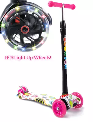 LED Light 3 Wheel Scooter For Kids Toddlers Adjustable Height - Pink • $89