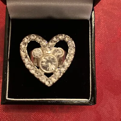 Vintage Disney Mickey Rhinestone Heart Ring • $24