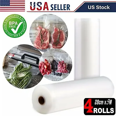 $24.99 • Buy 4 Rolls - Food Vacuum Sealer Bags 28*500CM Vaccum Saver Storage Seal Bag Kitchen