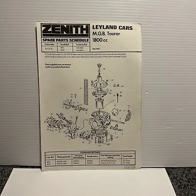 Zenith Carburettor Service Bulletin Mgb 1800 1976 • $12.43