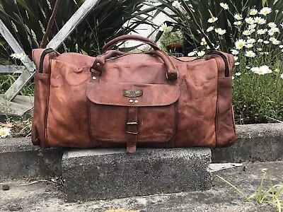 Men's Bag Travel Luggage Leather Duffel Gym Shoulder Weekend Brown • $89