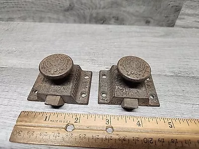 2 Vintage Ornate Victorian Cast Iron Cabinet Door Bolt Lock Latches Salvage • $40