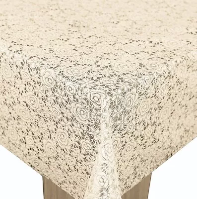 Cream Floral Lace PVC Vinyl Wipe Clean Oilcloth Tablecloth • £7.99