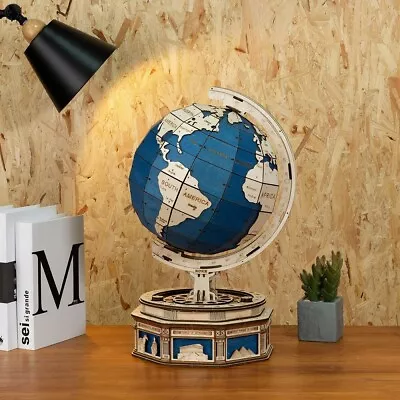 ROKR DIY Rotatable 3D Globe Wooden Puzzle Game Assembly Toy Xmas Gift For Adult • £72.99