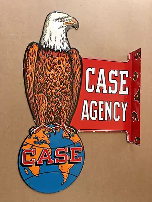 Vintage Case Agency Farm Equipment Eagle Farm Double Sided Flange Porcelain Sign • $225