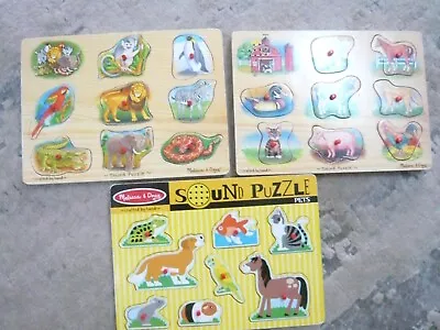 3 Melissa And Doug Sound Puzzles Vehicles Farm Animals PetsZoo • $24.50