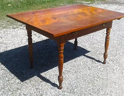 Antique Cherry Work Table W Turned Legs 2 Board Top W Drawer 1850s • $550