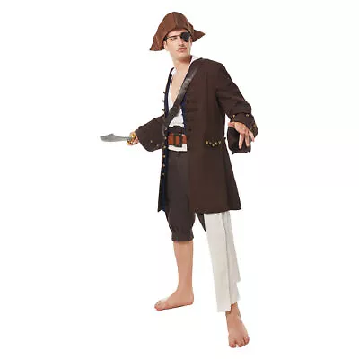 Pirates Of The Caribbean Jack Sparrow Cosplay Costume Halloween Outfit Jacket • £89.95