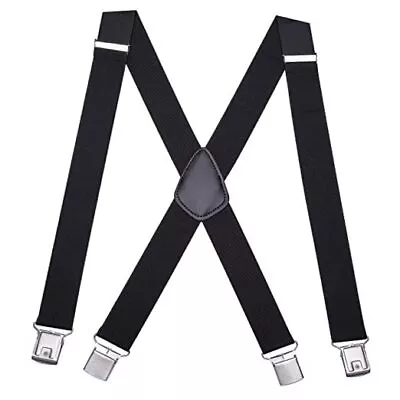 Men's Suspenders 1.4  Wide Adjustable Elastic X Back Style Suspenders Black • $21.02