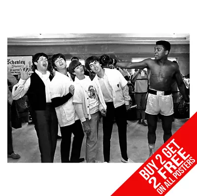 The Beatles Meet Muhammad Ali Boxing Poster  A4 A3 Size - Buy 2 Get Any 2 Free • £8.97