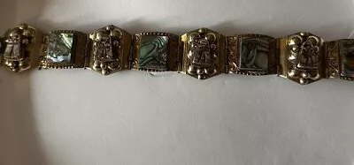 Heavy Sterling Silver Bracelet Abalone Vintage • $50