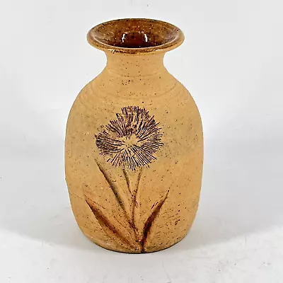 Hand Thrown Studio Art Pottery Clay Bud Vase Embossed Wildflowers Signed Vintage • $19