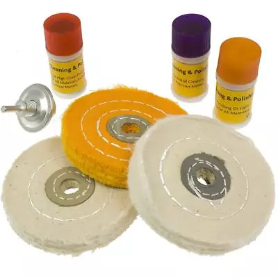 7pc Buffing Wheel Kit Metal Chrome Cleaning Polishing Head Compound Fits Drill • £12.99