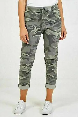 Ladies Women Italian Stretch Camouflage Army Trousers Magic Joggers Plus Size UK • £10.49