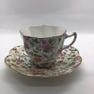 Rosina Bone China England Swirl Tea Cup And Saucer Chintz Floral Vintage READ • $11.96