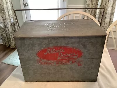 Vintage ATLANTA DAIRIES Galvanized Metal  Porch Milk Box. Embossed 17x12x10” • $145