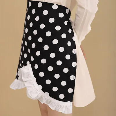 Women Waist Apron Polka Dots Ruffle Pocket Half Apron Bar Cafe Pub Waitress Work • $22.46