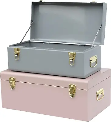 Metal Trunks College Dorm Steel Chests Decorative Storage Box Set Of 2 Toy Organ • $204.99
