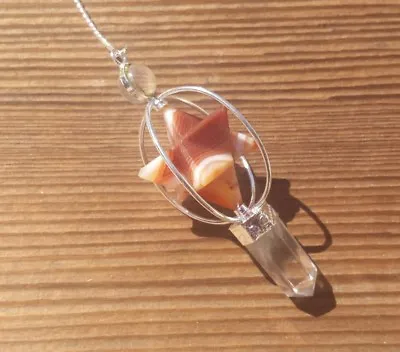 Natural Carnelian Gemstone 3 Stone Merkaba Star Spinning Pendulum • £10.21