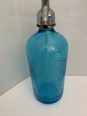 Vtg Blue Seltzer Bottle Leeder Registered NY Czechoslovakia MCM Cottage Decor • $49.95