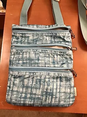 Eddie Bauer 3 Zip Pocket Travel Bag Messenger Crossbody Blue Print Poly • $9.87