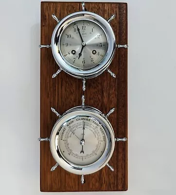 Vtg Schatz Ships Bell Clock Barometer 8 Day 7J Chrome Plated Brass W Key Working • $169