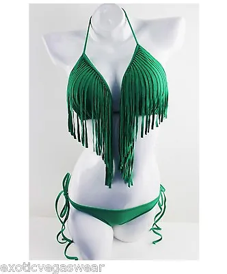 £19.41 • Buy Sexy  Green  Tassel Fringe Scrunch Butt Pucker Brazilian Bikini Nwot 
