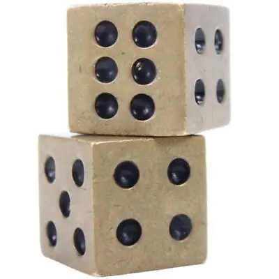 BRASS DICE Vintage Gambling Chance Solid 1  Cubes Paper Weights Desk Decor  • $52.50