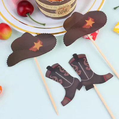 40 PCS Western Theme Cupcake Toppers Cowboy Cake Decorations • £8.59