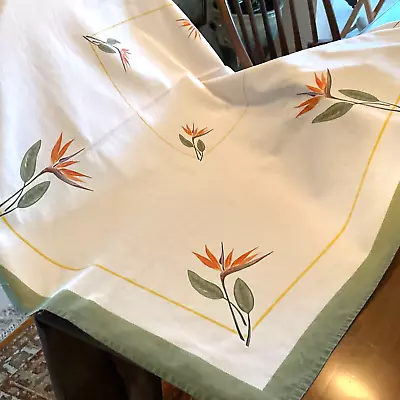 RETRO COTTON FLORAL TABLECLOTH California Hand Print 45 X 45 BIRD OF PARADISE • $25