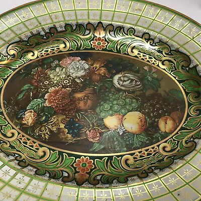 Daher Decorated Ware Floral Fruit Metal Bowl Tray Tin Wall Decor England Vintage • $13.97