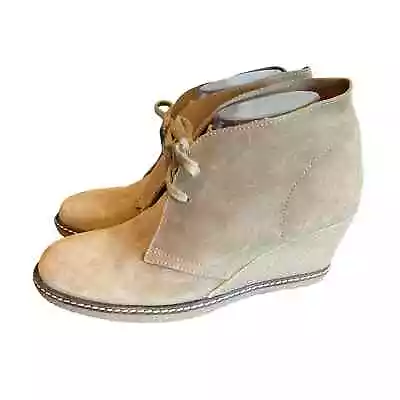 J.Crew MacAlister Suede Wedge Lace Front Booties Beige Size 8 • $34