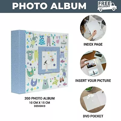 Large Blue Baby Photo Album Holds 200 Photos 4' X 6' Ideal Gift Memo Writing • £6.99