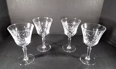 Lot Of 4 Crystal Diamond Cut Glass Goblet Stemware Vintage WINE GOBLETS 6 7/8  • $35