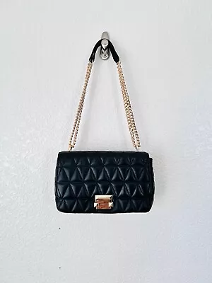 NWT MICHAEL KORS Sloan Large Quilted Leather Shoulder Bag Crossbody Black $398 • $228