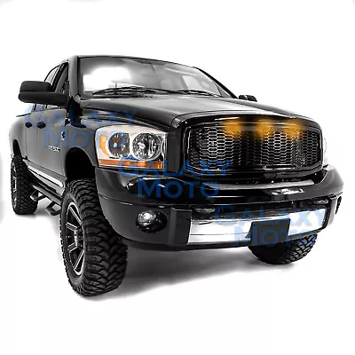 Raptor Gloss Black Replacement Mesh Grille+Shell+Amber LED For 06-09 Dodge RAM • $168.43