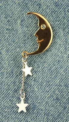 Vintage 1978 Avon Crescent Man In The Moon W/ Dangling Star Charms Tack Pin • $8