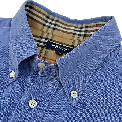 Burberry Men's Long Sleeve Oxford Nova Check Button Down Shirt Blue Large *Flaws • $55