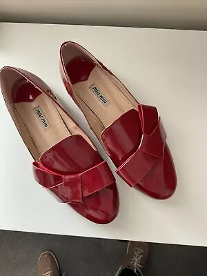 Red Patent Leather Miu Miu Shoes Size 37 Flats With Diamanté Heel • £20