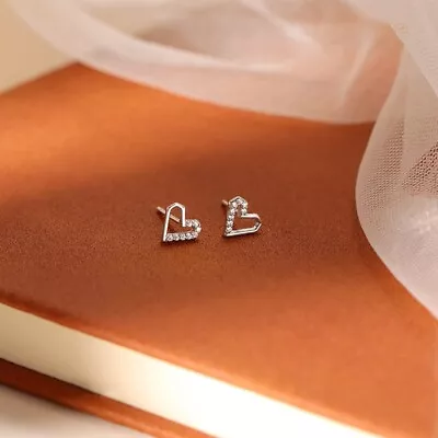 Shiny 925 Sterling Silver Cute Love Heart Multi CZ Stud Earrings Women Girl Gift • £3.36