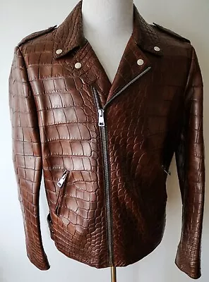 GUCCI Alligator Crocodile Leather Biker Jacket Coat Size 54 Euro Large - XL • $19995