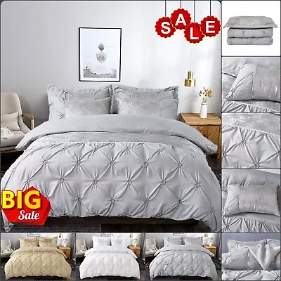 Luxury Reversble Jacquard Glitter Duvet Quilt Cover Bedding Set Double King Size • £12.91