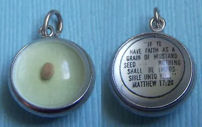 Vintage Amulet Of Faith Mustard Seed Matthew 17:20 Sterling Charm • $32.99