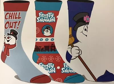 Frosty The Snowman Crew Socks Mens 3 Pair Pack Shoe Size 8 To 12 Blue Christmas • $5.95