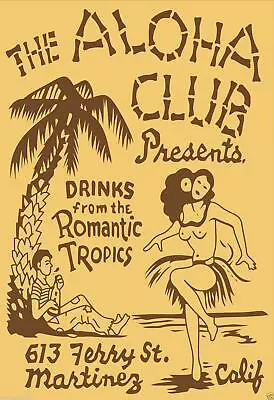 Aloha Club Tiki Bar Vintage Matchbook Art Reproduction Poster 24x36 • $9.95