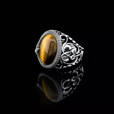 Genuine Tiger's Eye Oval Shape Handmade Men's Ring 925 Solid Sterling Silver • $44.42