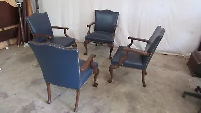 Set Four Chippendale Leather Dining Club Chairs Mahogany Claw Feet • $500