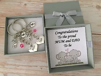 The Proud Mum Dad / Mummy Daddy To Be Pregnancy Charm Keyrings Baby Shower Gift • £6.99