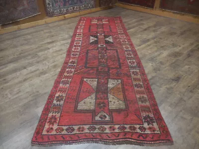 Vintage Anatolian Geometric Turkish Area Rug Vegetable Dy Hand-knotted 3.9x10.8 • $0.99